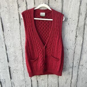 Merino Wool Chunky Cable Knit Fisherman Vest Preppy Electric Grandpa Academia L